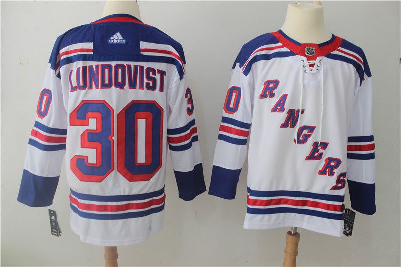 Men New York Rangers #30 Lundqvist White Hockey Stitched Adidas NHL Jerseys->new york rangers->NHL Jersey